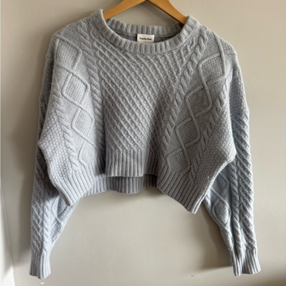 Sunday Best Aritzia Merino Wool Cropped Cable Knit Sweater Gray Size M